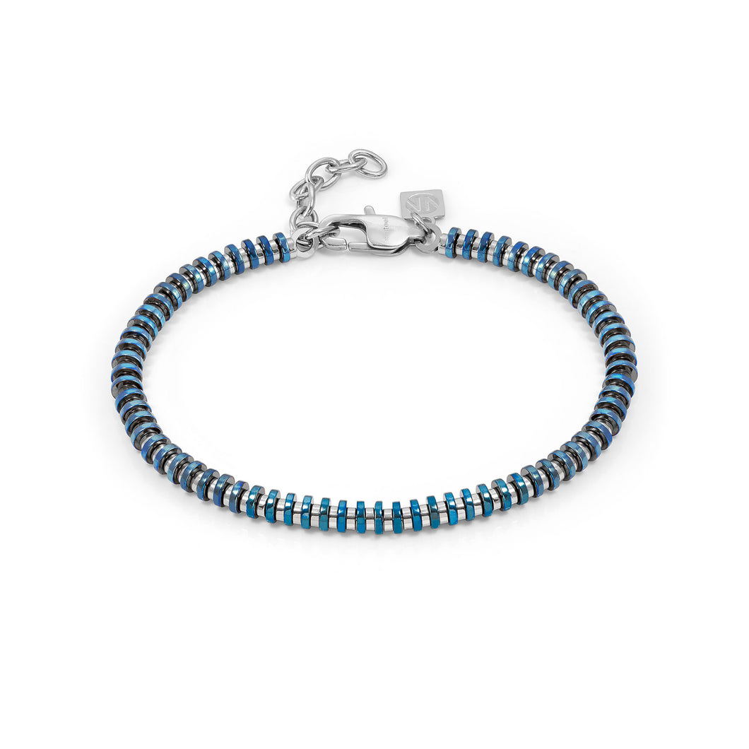 B-YOND BRACELET 028944/016  S/STEEL WASHER LINK BLUE IRIDESCENT PVD CHAIN