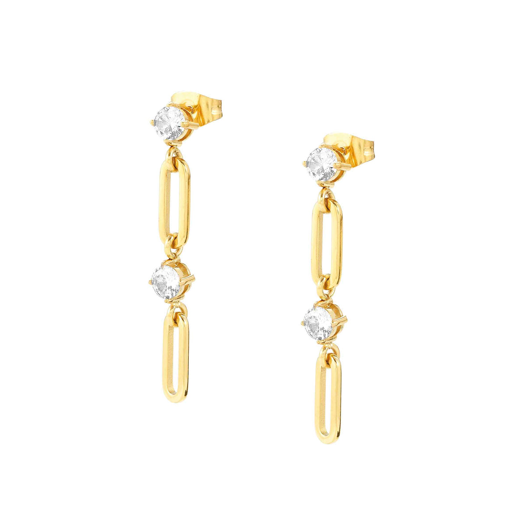 CHAINS OF STYLE DROP EARRINGS GOLD PVD CZ 029404/012