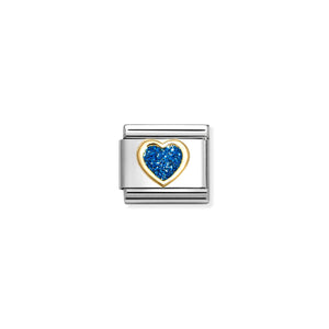 COMPOSABLE CLASSIC LINK 030220/07 HEART IN 18K GOLD & BLUE GLITTER ENAMEL