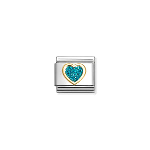 COMPOSABLE CLASSIC LINK 030220/08 HEART IN 18K GOLD & LIGHT BLUE GLITTER ENAMEL