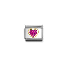 Load image into Gallery viewer, COMPOSABLE CLASSIC LINK 030220/09 HEART IN 18K GOLD &amp; FUCHSIA GLITTER ENAMEL

