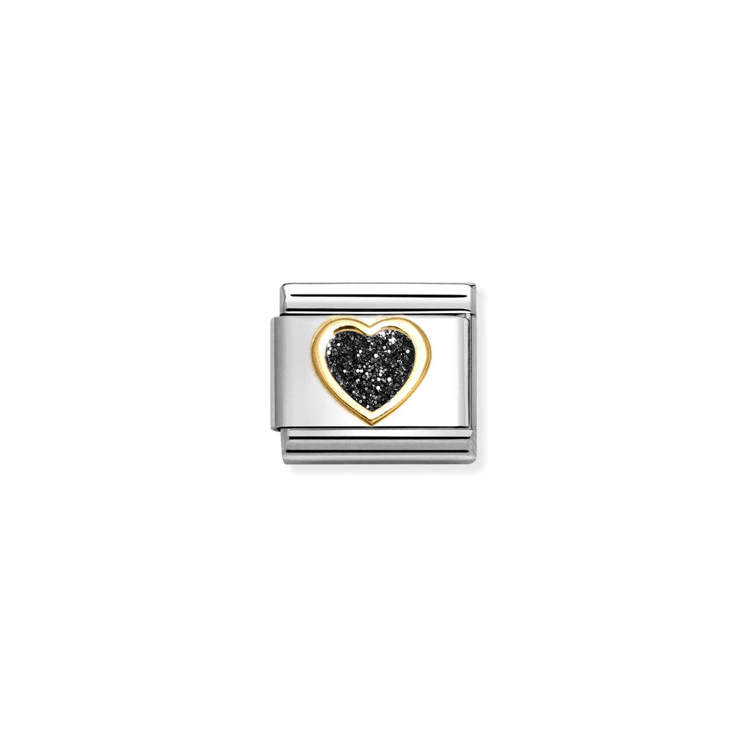 COMPOSABLE CLASSIC LINK 030220/10 HEART IN 18K GOLD & BLACK GLITTER ENAMEL