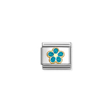 Load image into Gallery viewer, COMPOSABLE CLASSIC LINK 030220/16 FLOWER IN 18K GOLD &amp; LIGHT BLUE GLITTER ENAMEL
