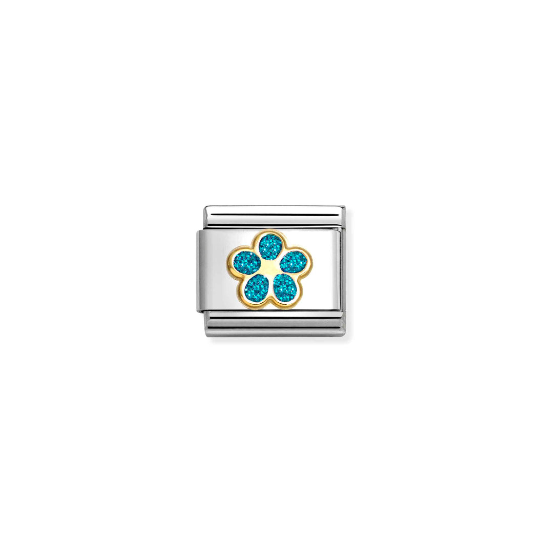COMPOSABLE CLASSIC LINK 030220/16 FLOWER IN 18K GOLD & LIGHT BLUE GLITTER ENAMEL