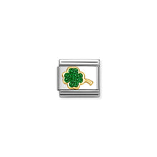Load image into Gallery viewer, COMPOSABLE CLASSIC LINK 030220/18 FOUR-LEAF CLOVER IN 18K GOLD &amp; GREEN GLITTER ENAMEL
