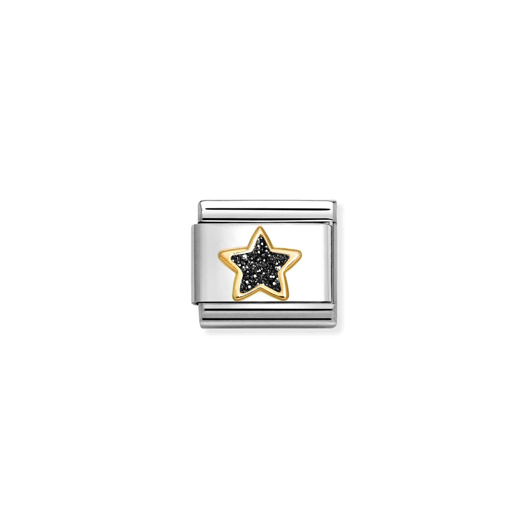 COMPOSABLE CLASSIC LINK 030220/20 STAR IN 18K GOLD & BLACK GLITTER ENAMEL