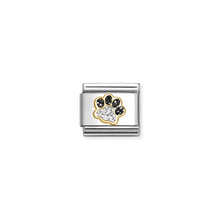 Load image into Gallery viewer, COMPOSABLE CLASSIC LINK 030220/22 PAW PRINT IN 18K GOLD, BLACK &amp; SILVER GLITTER ENAMEL

