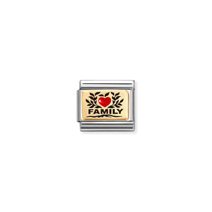 COMPOSABLE CLASSIC LINK 030289/07 FAMILY WITH RED HEART IN 18K GOLD AND ENAMEL