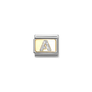 COMPOSABLE CLASSIC LINK 030291/01 SILVER LETTER A IN 18K GOLD & GLITTER ENAMEL
