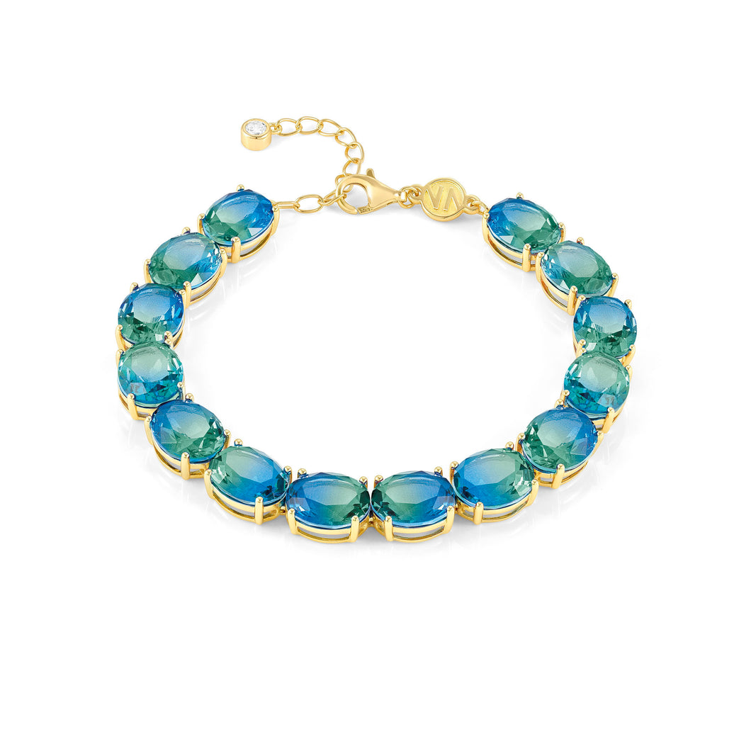 SYMBIOSI BRACELET 240802/026 GOLD WITH BLUE AND GREEN TWO-TONE STONES
