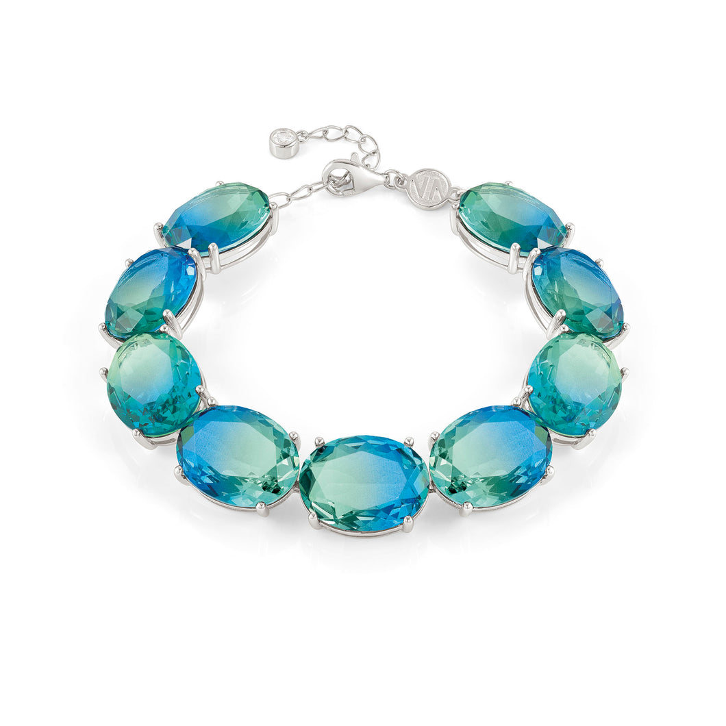 SYMBIOSI BRACELET 240803/025 SILVER WITH LARGE BLUE AND GREEN TWO-TONE STONES