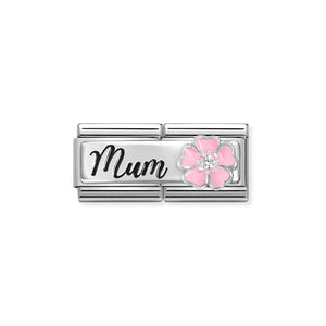 COMPOSABLE CLASSIC DOUBLE LINK 330734/18 MUM WITH PINK FLOWER IN 925 SILVER