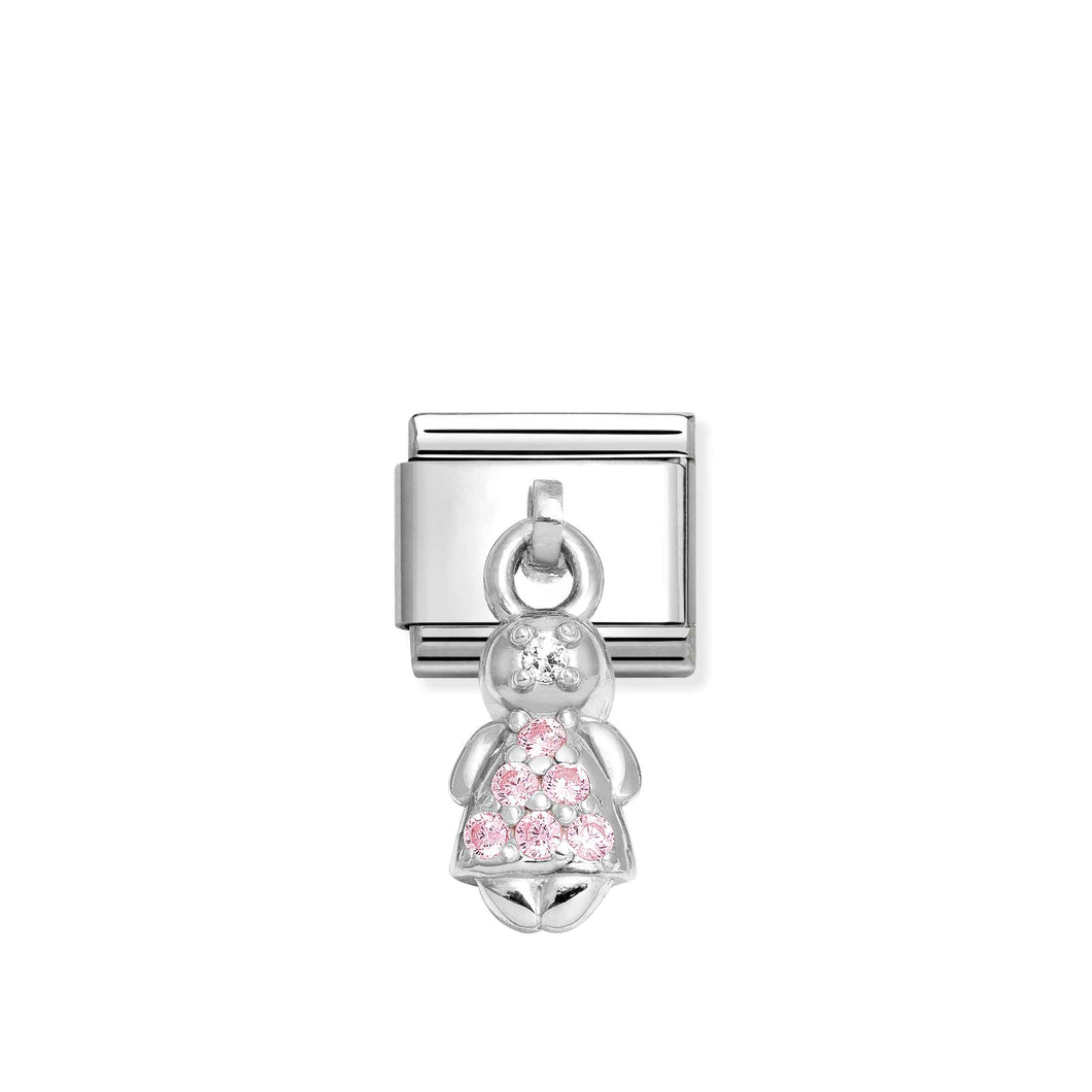 COMPOSABLE CLASSIC LINK 331800/28 GIRL CHARM WITH PINK CZ IN 925 SILVER