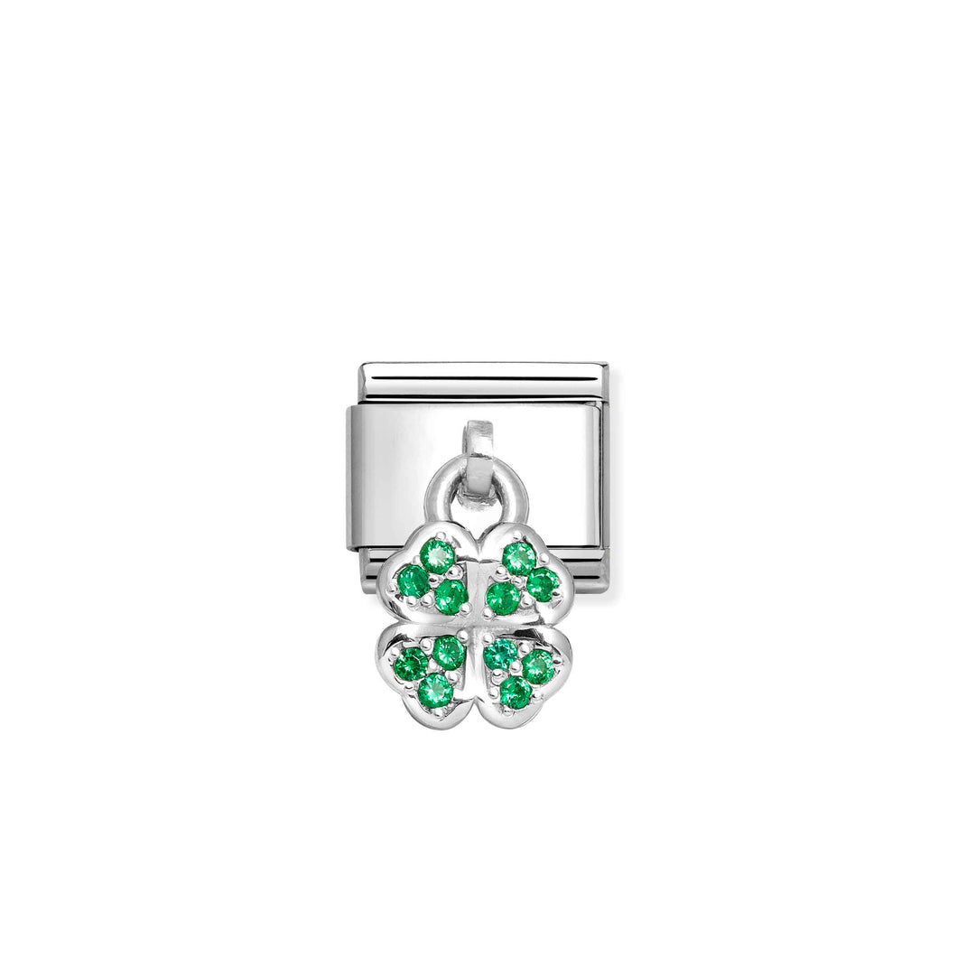 COMPOSABLE CLASSIC LINK 331800/30 FOUR-LEAF CLOVER CHARM WITH GREEN CZ IN 925 SILVER
