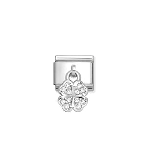 COMPOSABLE CLASSIC LINK 331800/31 FOUR-LEAF CLOVER CHARM WITH WHITE CZ IN 925 SILVER