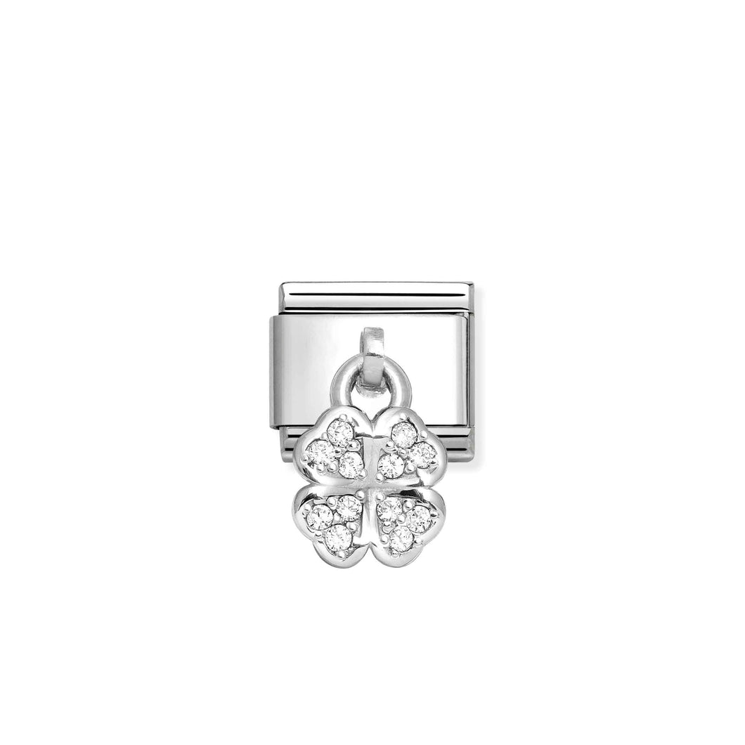 COMPOSABLE CLASSIC LINK 331800/31 FOUR-LEAF CLOVER CHARM WITH WHITE CZ IN 925 SILVER