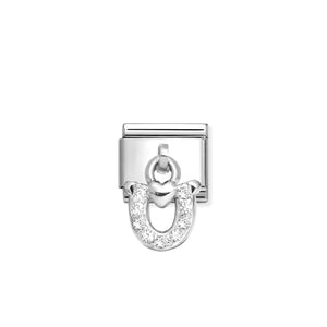 COMPOSABLE CLASSIC LINK 331800/32 HORSESHOE CHARM WITH WHITE CZ IN 925 SILVER