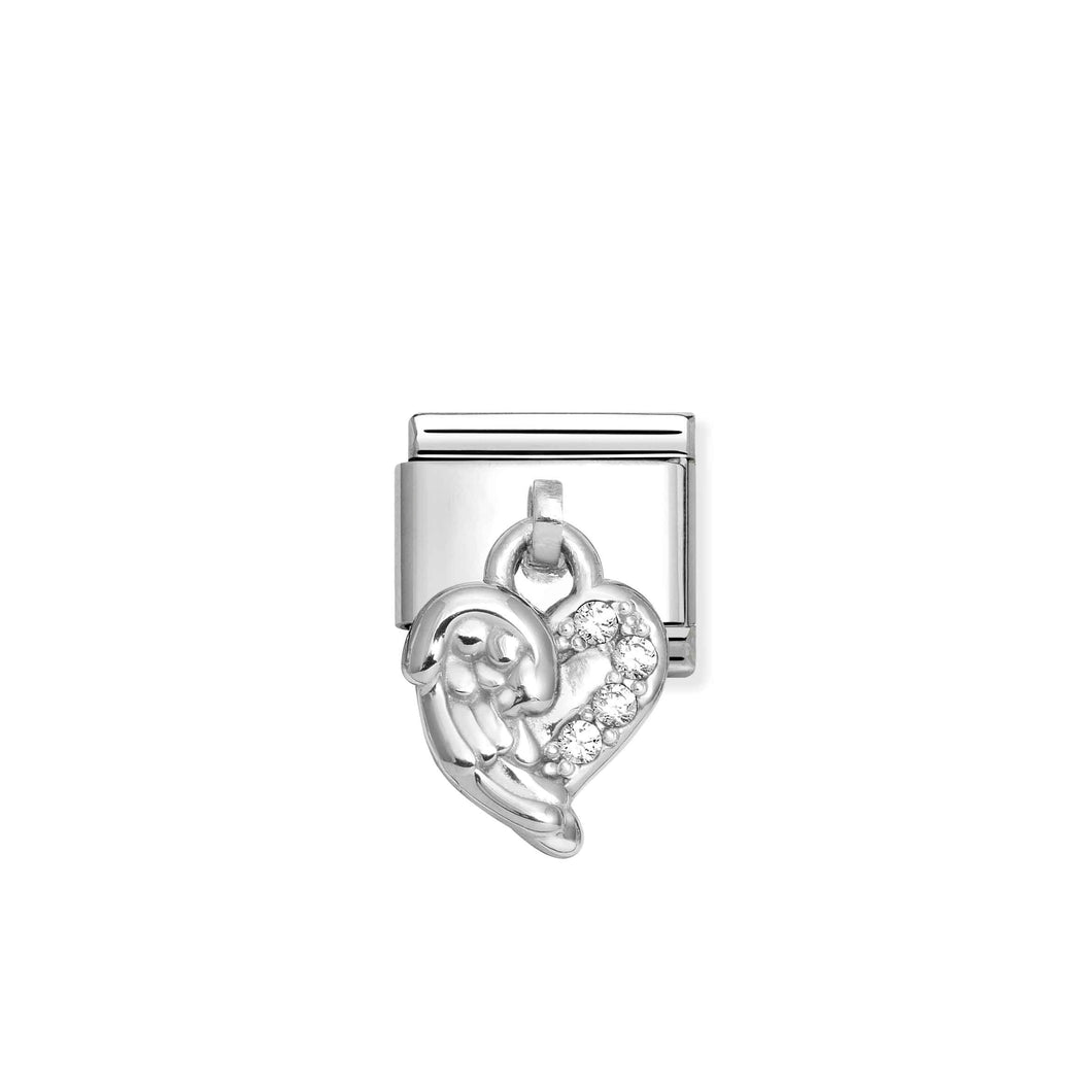 COMPOSABLE CLASSIC LINK 331800/35 ANGEL WINGS CHARM WITH WHITE CZ IN 925 SILVER