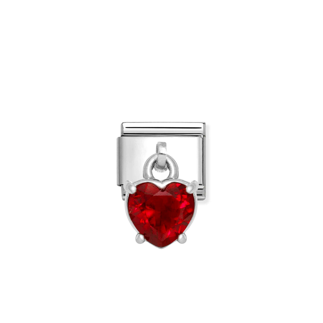 COMPOSABLE CLASSIC LINK 331812/13 HEART CUT RED CZ CHARM IN 925 SILVER