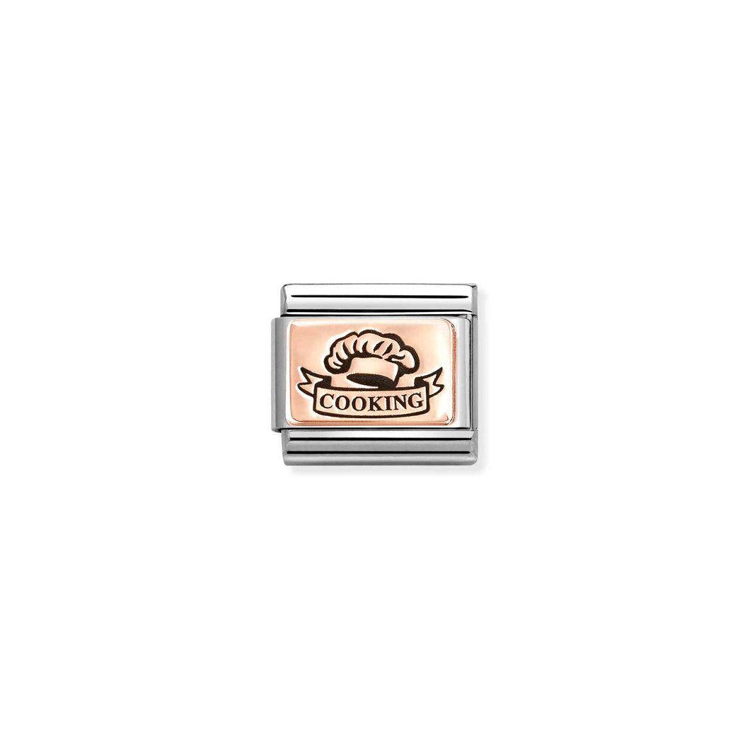 COMPOSABLE CLASSIC LINK 430111/25 COOKING WITH CHEF'S HAT 9K ROSE GOLD AND BLACK ENAMEL