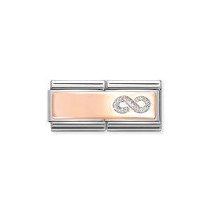 COMPOSABLE CLASSIC DOUBLE LINK 430721/01 ENGRAVING PLATE WITH GLITTER INFINITY IN 9K ROSE GOLD