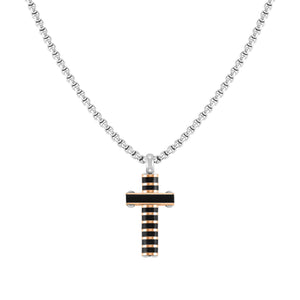 STRONG DIAMOND NECKLACE 028303/029 BLACK & ROSE GOLD PVD CROSS