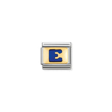 Load image into Gallery viewer, COMPOSABLE CLASSIC LINK 030201/05 BLUE LETTER E IN 18K GOLD &amp; ENAMEL
