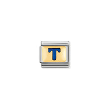 Load image into Gallery viewer, COMPOSABLE CLASSIC LINK 030201/20 BLUE LETTER T IN 18K GOLD &amp; ENAMEL
