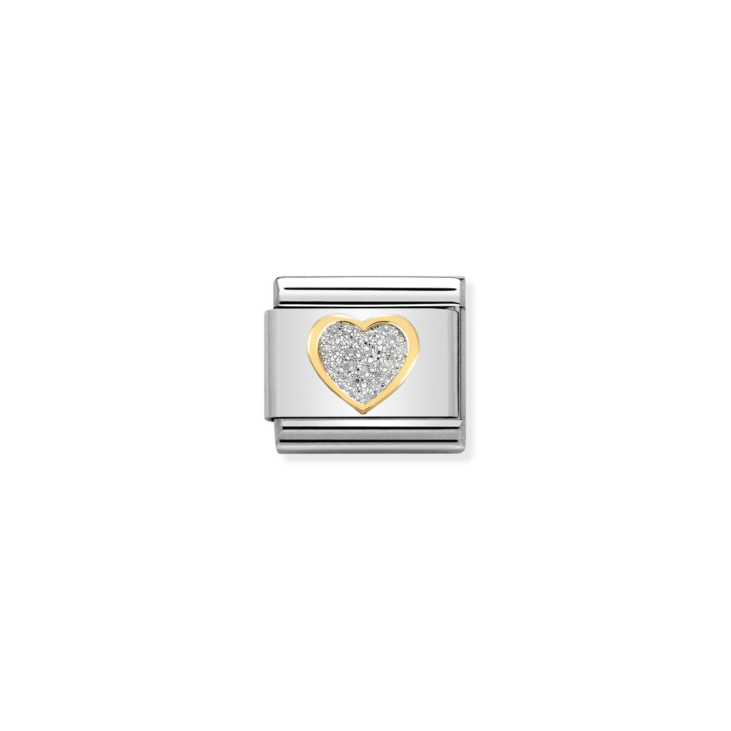 COMPOSABLE CLASSIC LINK 030220/02 HEART WITH GLITTER ENAMEL IN 18K GOLD