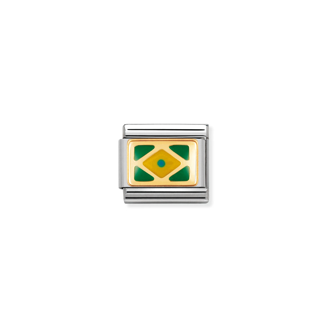 COMPOSABLE CLASSIC LINK 030235/02 BRAZIL FLAG IN 18K GOLD AND ENAMEL