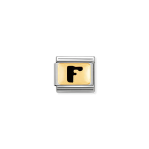 COMPOSABLE CLASSIC LINK 030264/06 BLACK LETTER F 18K GOLD AND ENAMEL