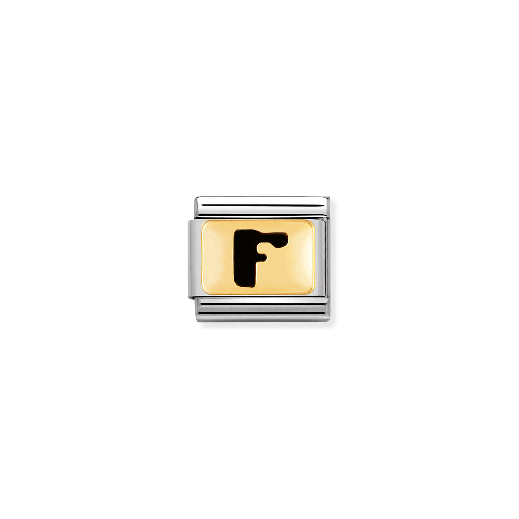 COMPOSABLE CLASSIC LINK 030264/06 BLACK LETTER F 18K GOLD AND ENAMEL