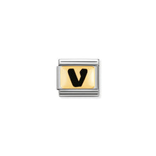 Load image into Gallery viewer, COMPOSABLE CLASSIC LINK 030264/22 BLACK LETTER V 18K GOLD AND ENAMEL
