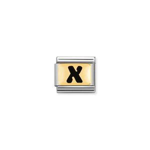 COMPOSABLE CLASSIC LINK 030264/24 BLACK LETTER X 18K GOLD AND ENAMEL