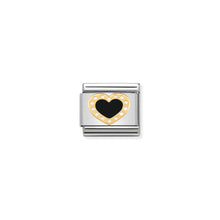 Load image into Gallery viewer, COMPOSABLE CLASSIC LINK 030283/02 BLACK HEART WITH DOTS 18K GOLD AND ENAMEL

