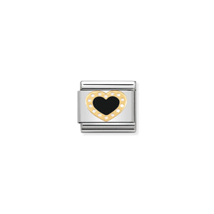 COMPOSABLE CLASSIC LINK 030283/02 BLACK HEART WITH DOTS 18K GOLD AND ENAMEL