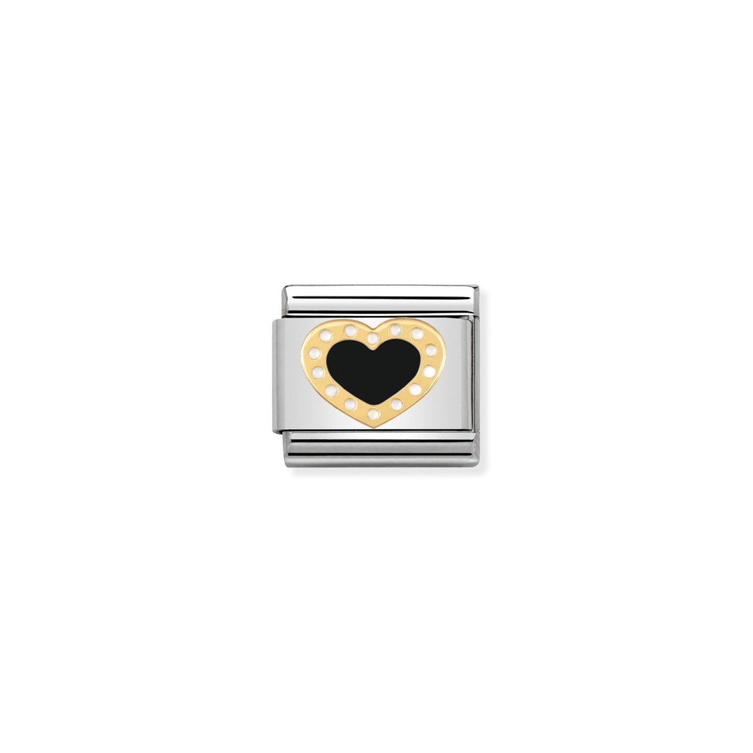 COMPOSABLE CLASSIC LINK 030283/02 BLACK HEART WITH DOTS 18K GOLD AND ENAMEL