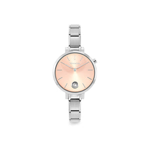 WATCH 076033/027 STAINLESS STEEL & ROUND SUNRAY PINK DIAL WITH CZ
