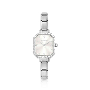 WATCH PARIS 076036/017 STAINLESS STEEL & RECTANGLE SUNRAY SILVER DIAL WITH CZ