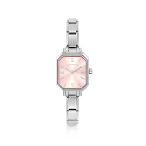 WATCH PARIS 076037/014 STAINLESS STEEL & RECTANGLE SUNRAY PINK DIAL