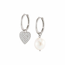 Load image into Gallery viewer, WHITE DREAM WHITE BAROQUE PEARL EARRINGS 148704/022 WITH CZ HEART
