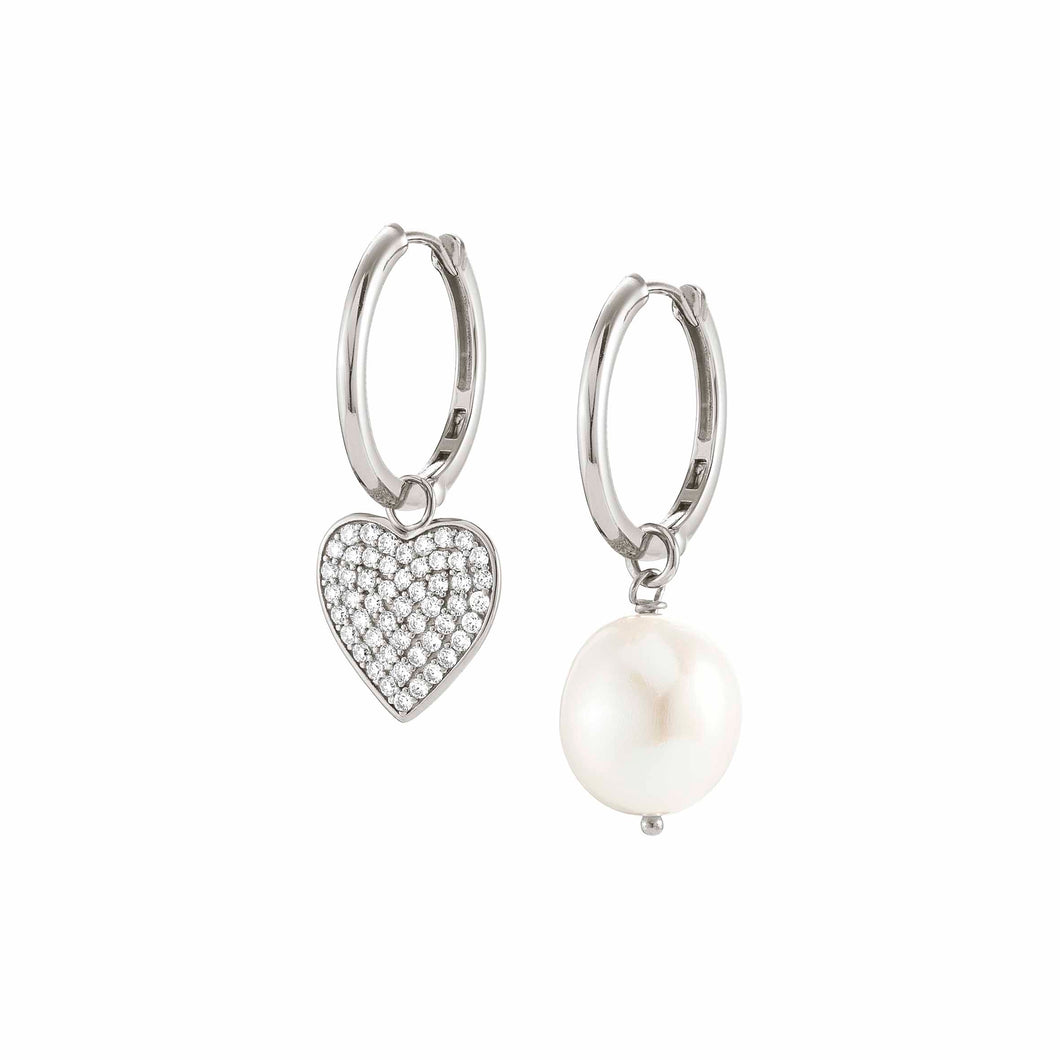 WHITE DREAM WHITE BAROQUE PEARL EARRINGS 148704/022 WITH CZ HEART