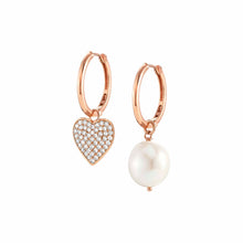 Load image into Gallery viewer, WHITE DREAM WHITE BAROQUE PEARL ROSE GOLD EARRINGS 148705/022 WITH CZ HEART
