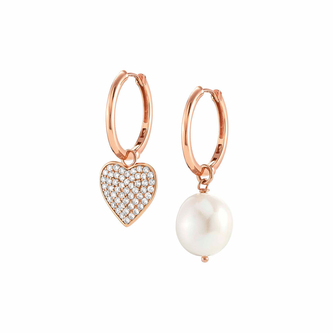 WHITE DREAM WHITE BAROQUE PEARL ROSE GOLD EARRINGS 148705/022 WITH CZ HEART