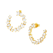 Load image into Gallery viewer, COLOUR WAVE EARRINGS 149803/014 GOLD &amp; WHITE CIRCLE CZ
