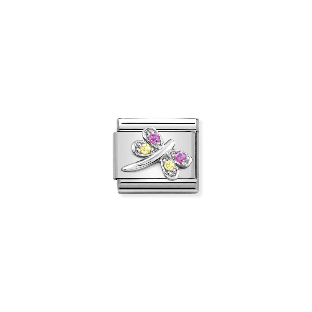 COMPOSABLE CLASSIC LINK 330304/40 LILAC & YELLOW DRAGONFLY CZ IN SILVER