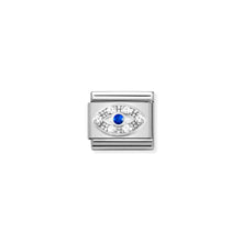 Load image into Gallery viewer, COMPOSABLE CLASSIC LINK 330304/43 EYE WITH WHITE &amp; BLUE CZ IN SILVER

