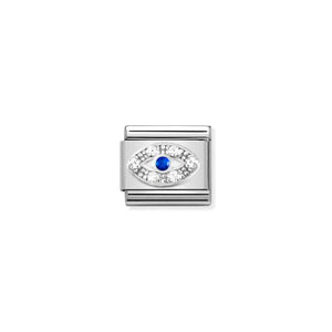 COMPOSABLE CLASSIC LINK 330304/43 EYE WITH WHITE & BLUE CZ IN SILVER