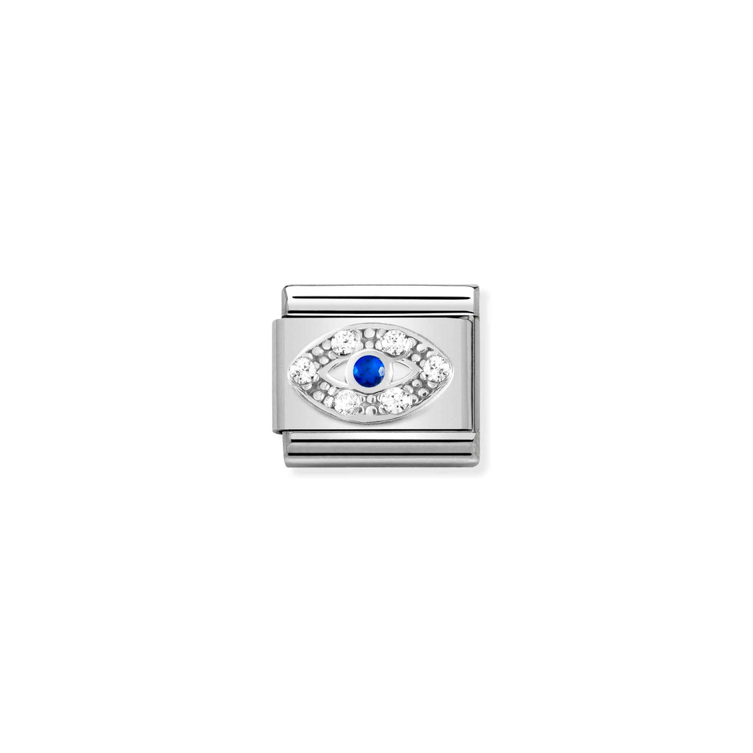 COMPOSABLE CLASSIC LINK 330304/43 EYE WITH WHITE & BLUE CZ IN SILVER