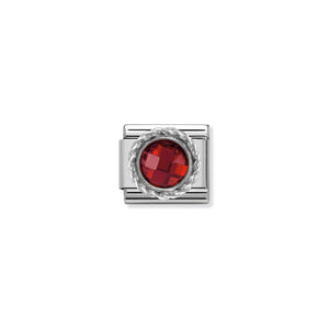 COMPOSABLE CLASSIC LINK 330601/005 ROUND FACETED RED CZ WITH TWIST DETAIL IN 925 SILVER